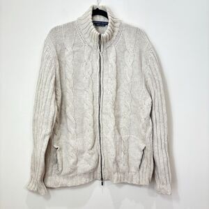Arnold Bryant Mens Cardigan Wool Cashmere Cable Knit Zip XL Cream Fisherman
